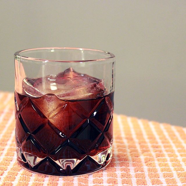 A Black Russian cocktail.