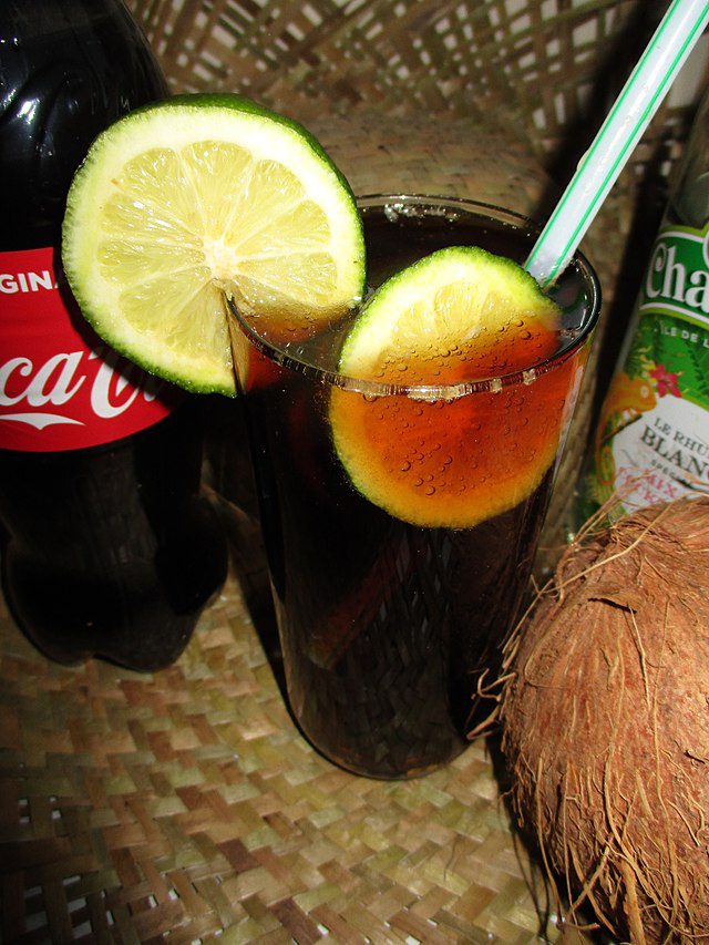 Close up of a Cuba Libre cocktail.
