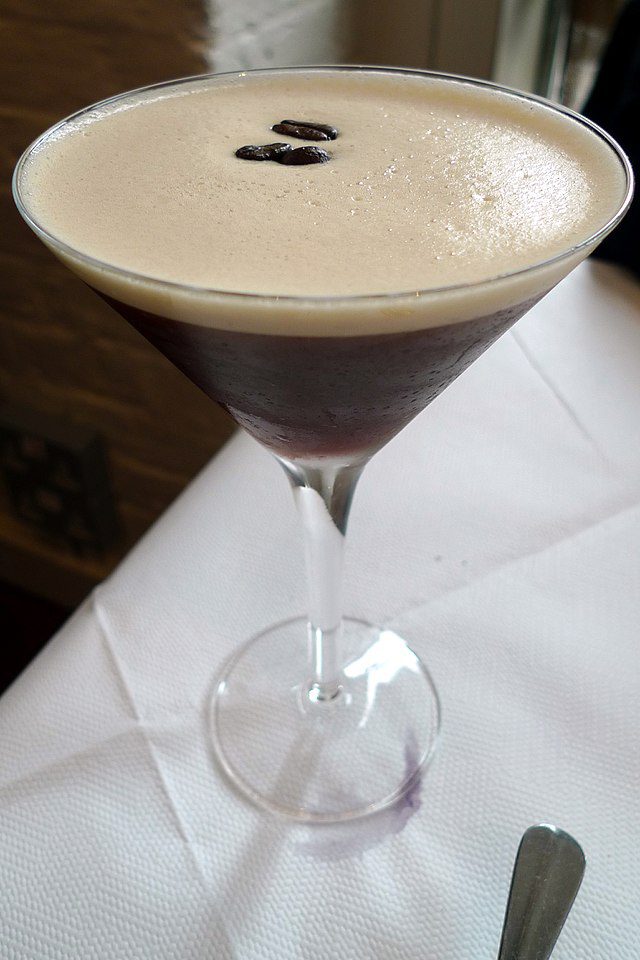 Espresso Martini on a table.