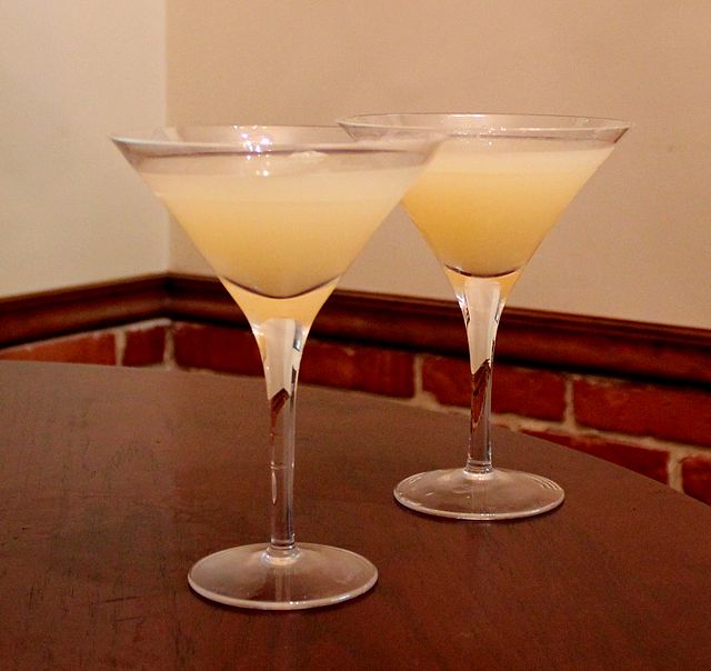 Two Greyhound Cocktails in Martini glasses.