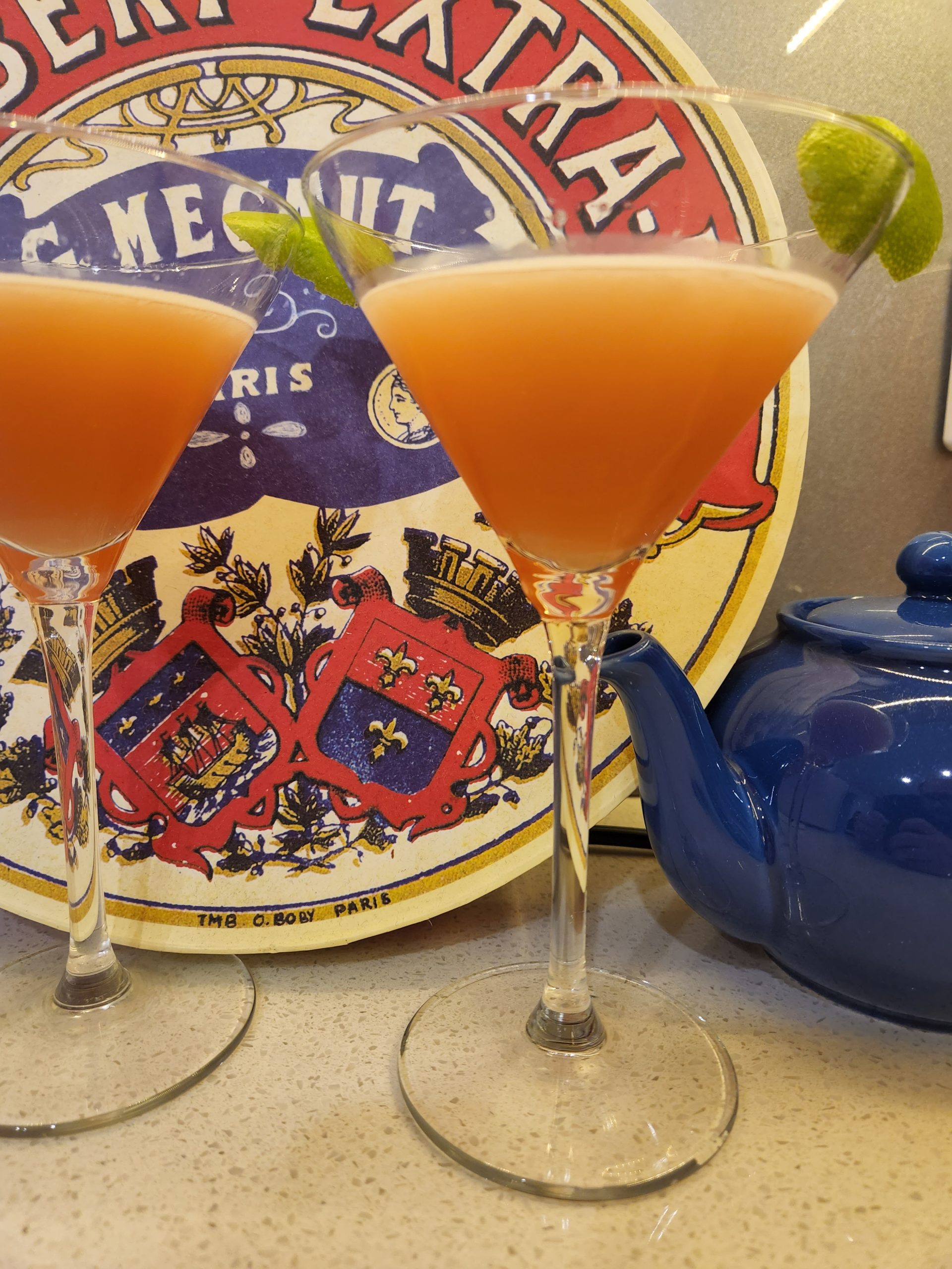 Two Halekulani cocktails in Martini glasses.