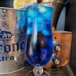 A Blue Lagoon cocktail.