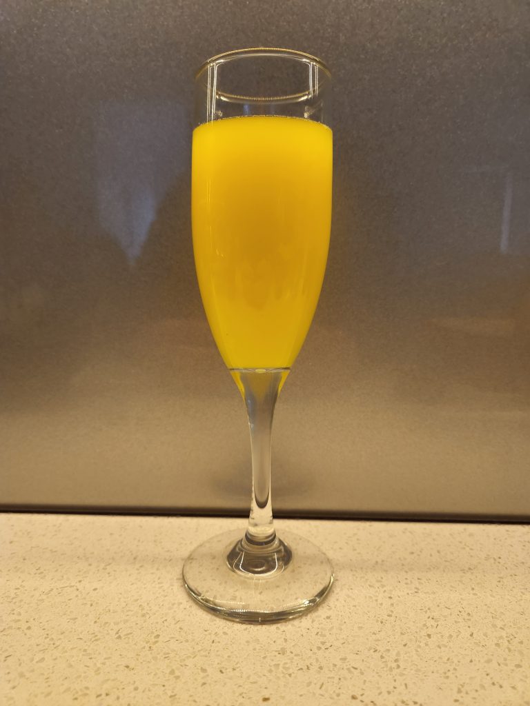 A Mimosa in a Champagne flute.