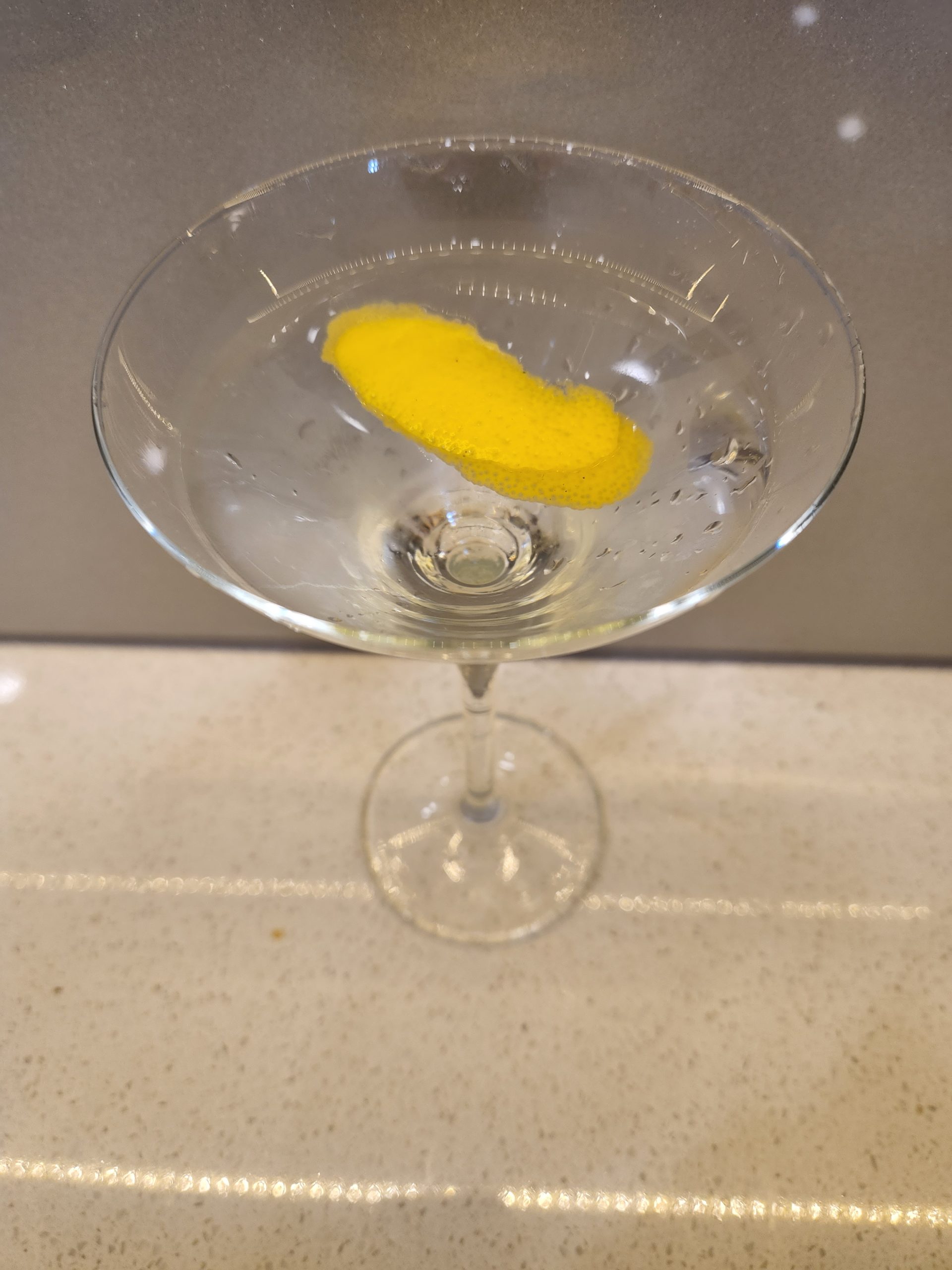 A Vesper Cocktail photographed from above.