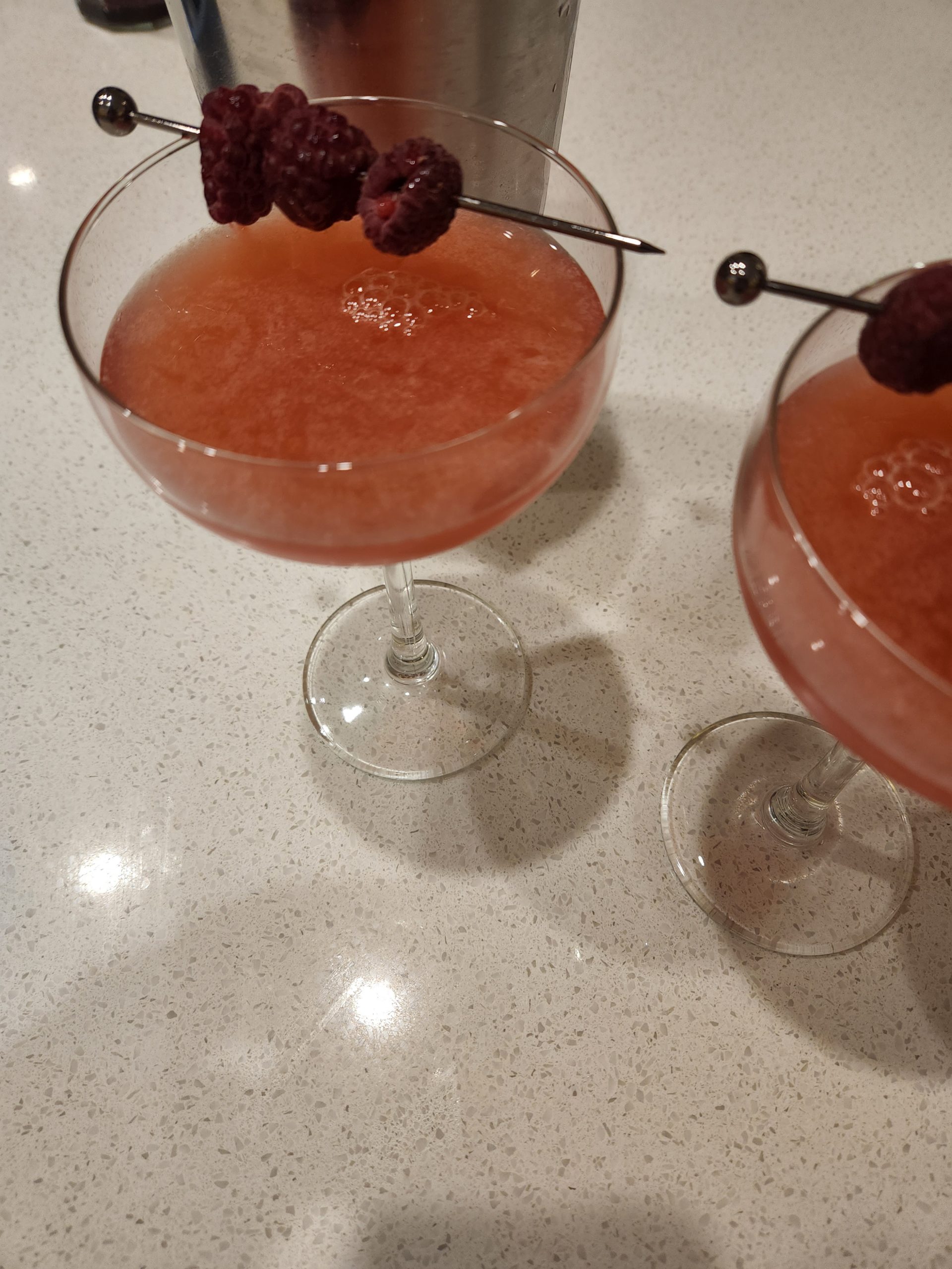 Two Blinker Cocktails in coupe glasses.