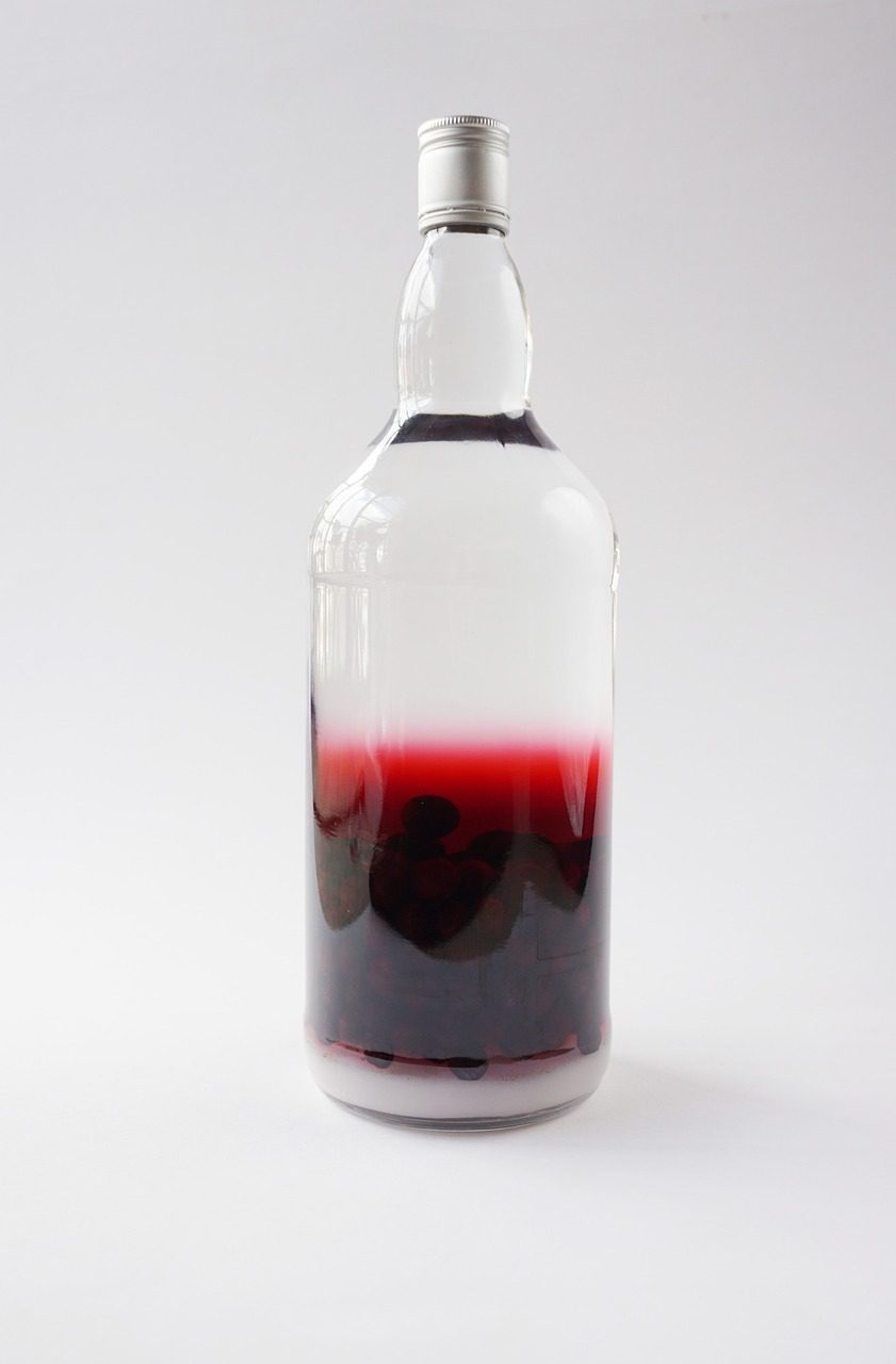 An unmarked bottle of sloe gin.